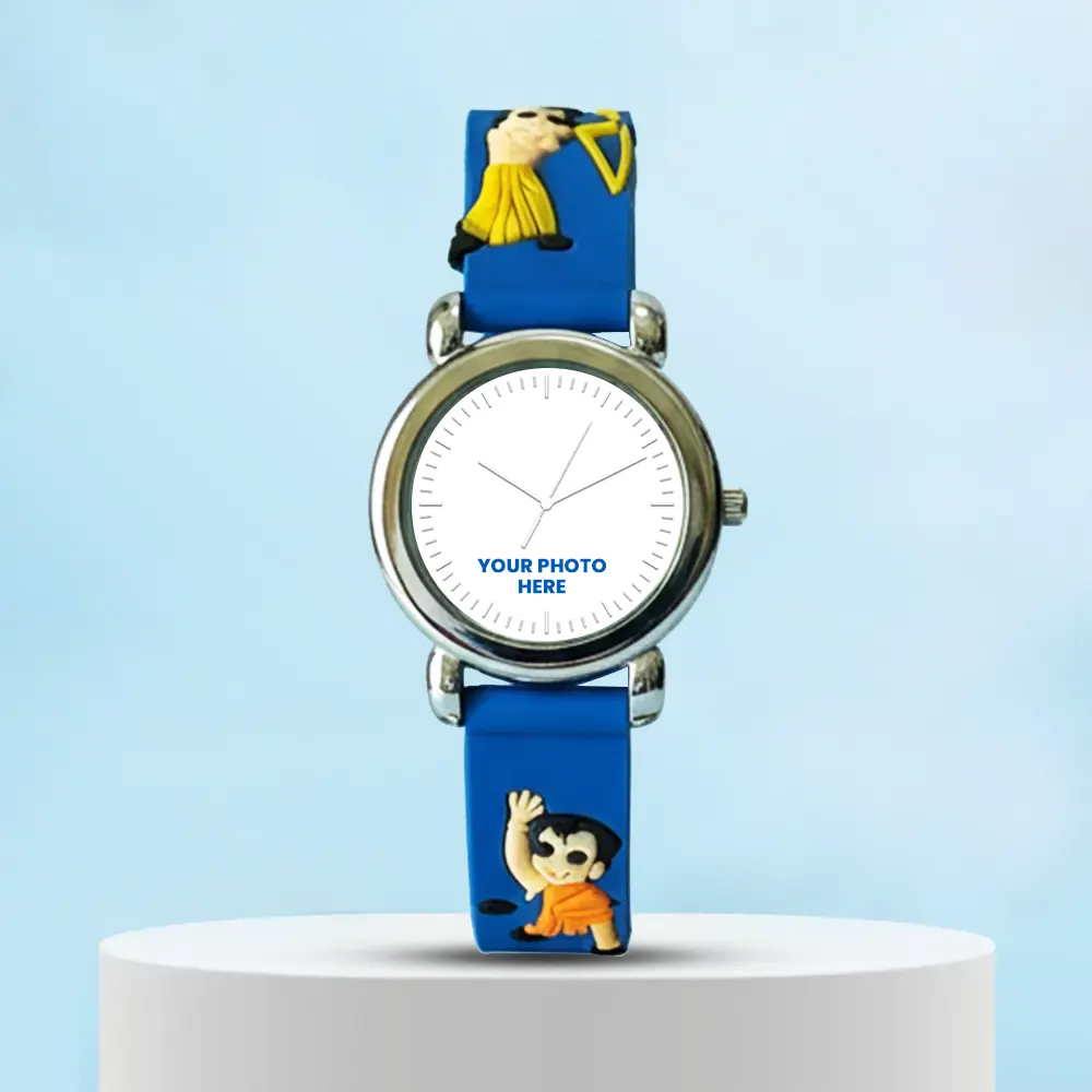 Photo Printed Kids Watch - Dark Blue Rubber Strap