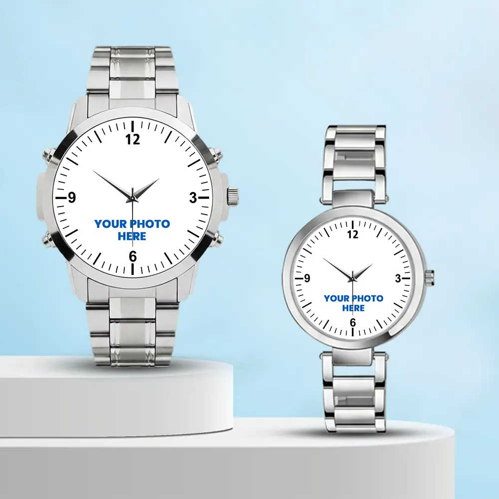 Photo Printed Couple Watch - Modern Silver