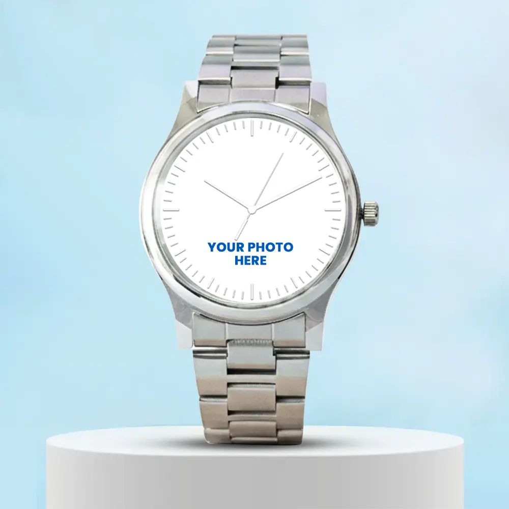 Photo Printed Silver Men's Watch