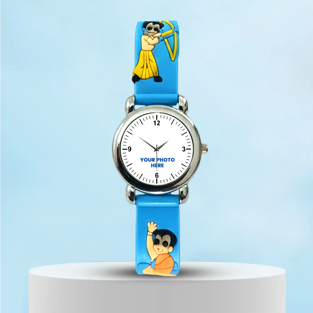 Photo Printed Kids Watch - Lite Blue Rubber Strap