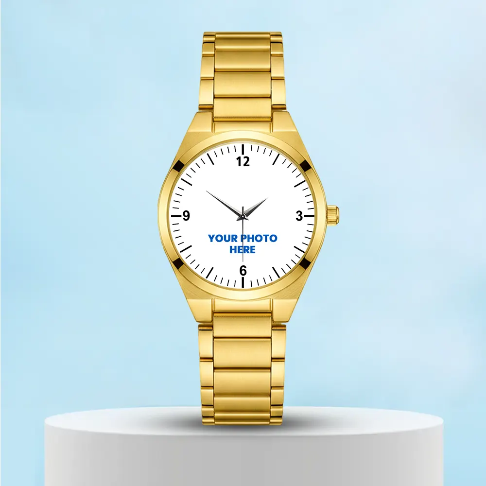 Way To Crafts 22 Photo Printed Golden Classic Men's Watch