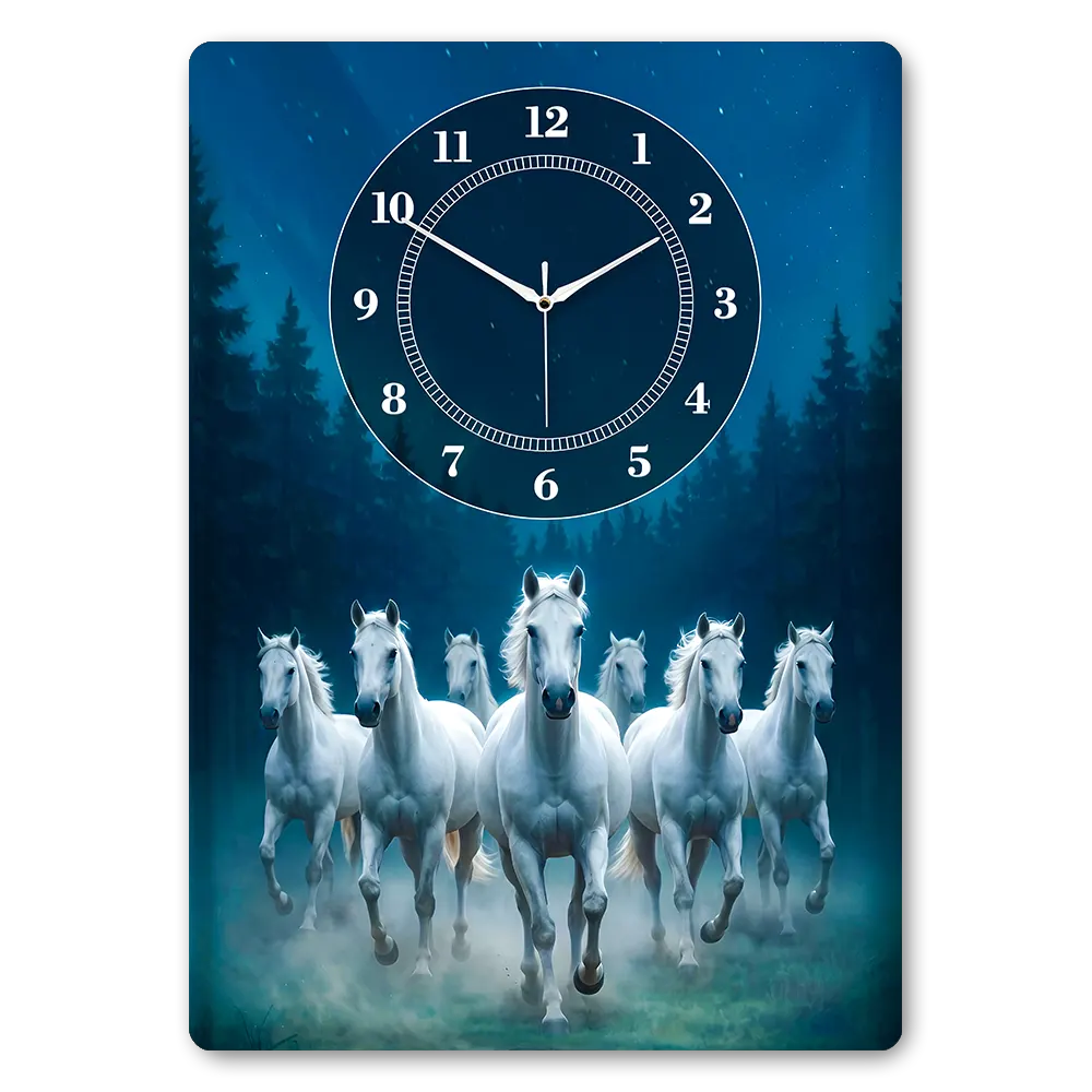 Midnight Gallop Blue Seven Horse Acrylic Wall Clock