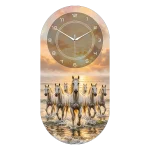 Radiant Dawn Seven Horses Acrylic Wall Clock Capsule Shape