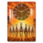 Golden Sunrise Seven Horses Acrylic Wall Clock