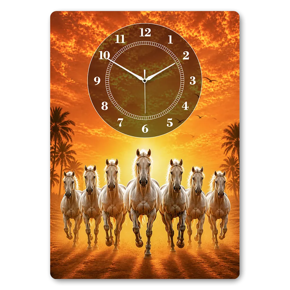 FAQs 8 Golden Sunrise Seven Horses Acrylic Wall Clock