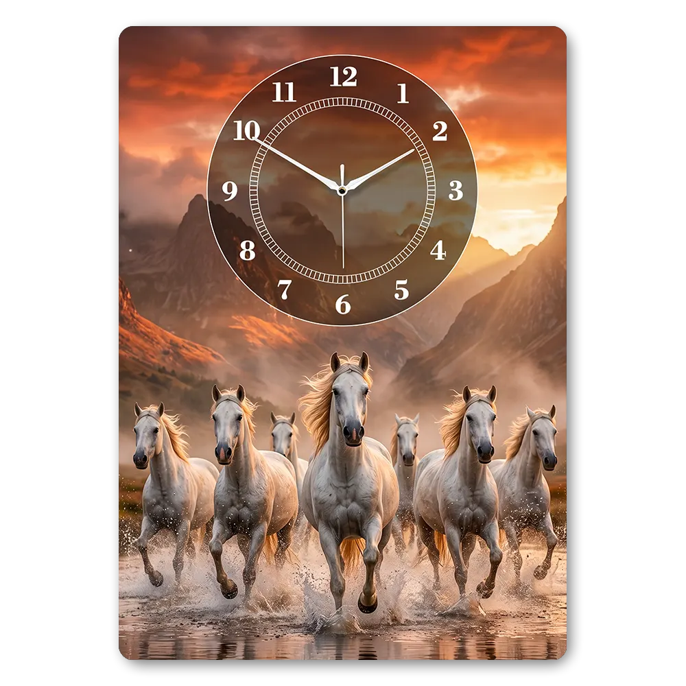 Eternal River Seven Horses Acrylic Wall Clock