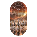 Eternal River Seven Horses Acrylic Wall Clock Capsule Shape
