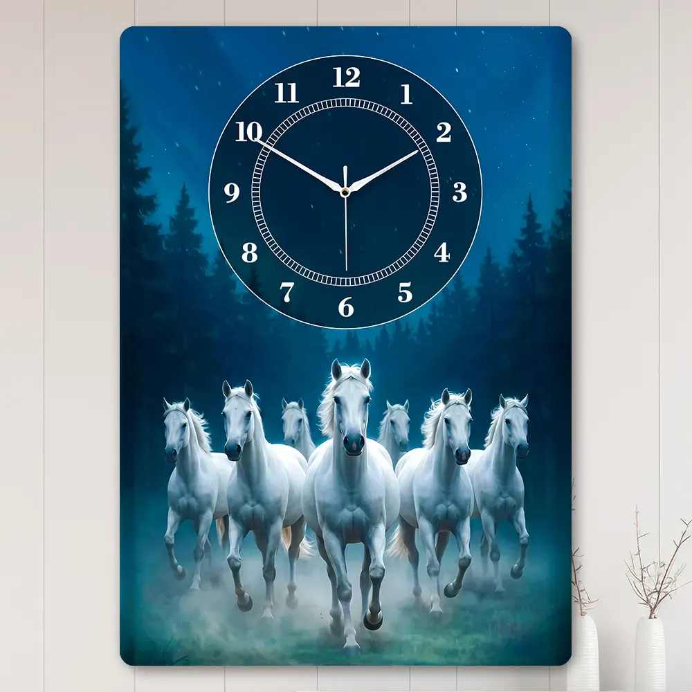 Midnight galloping Seven Horse Acrylic Wall Clock swapp