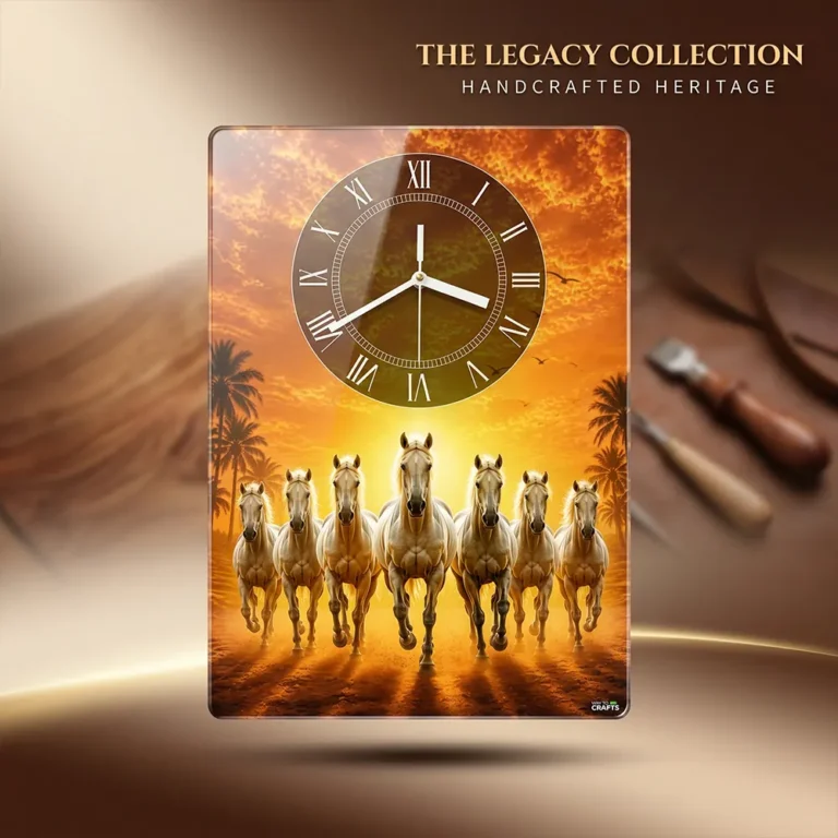 Seven Horse Wall Clock Sun Rise Golden yellow acrylic Wall Clock
