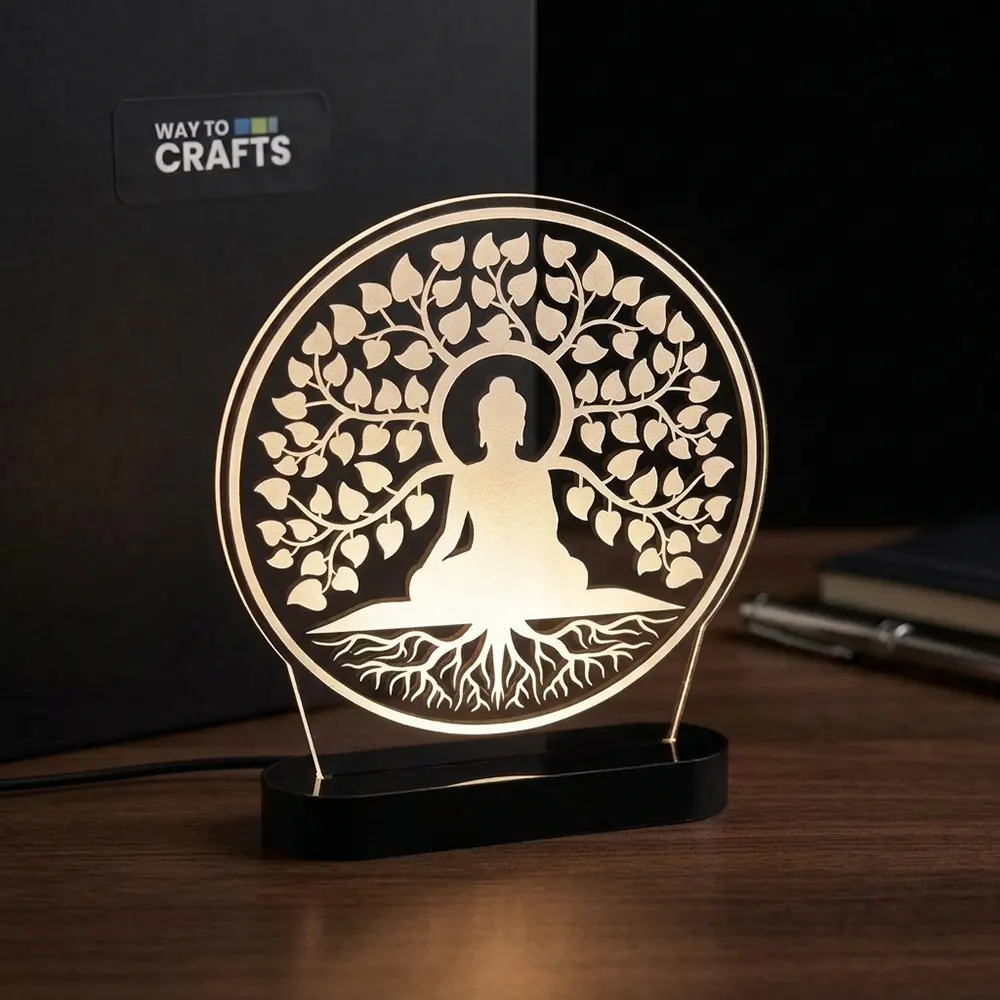 Way To Crafts 15 Bodhi Tree Buddha LED Acrylic Table Lamp
