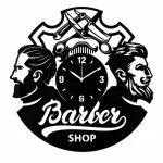 Barber Shop Two Beard Men Acrylic Wall Clock — Black Glossy Acrylic, 15" x 15"