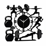 Gym Fitness Silhouette Acrylic Wall Clock – Weightlifting & Running Theme — Black Glossy Acrylic, 15" x 15"