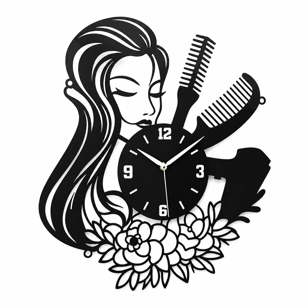 Beauty Diva Acrylic Wall Clock — Black Glossy Acrylic, 15" x 15"