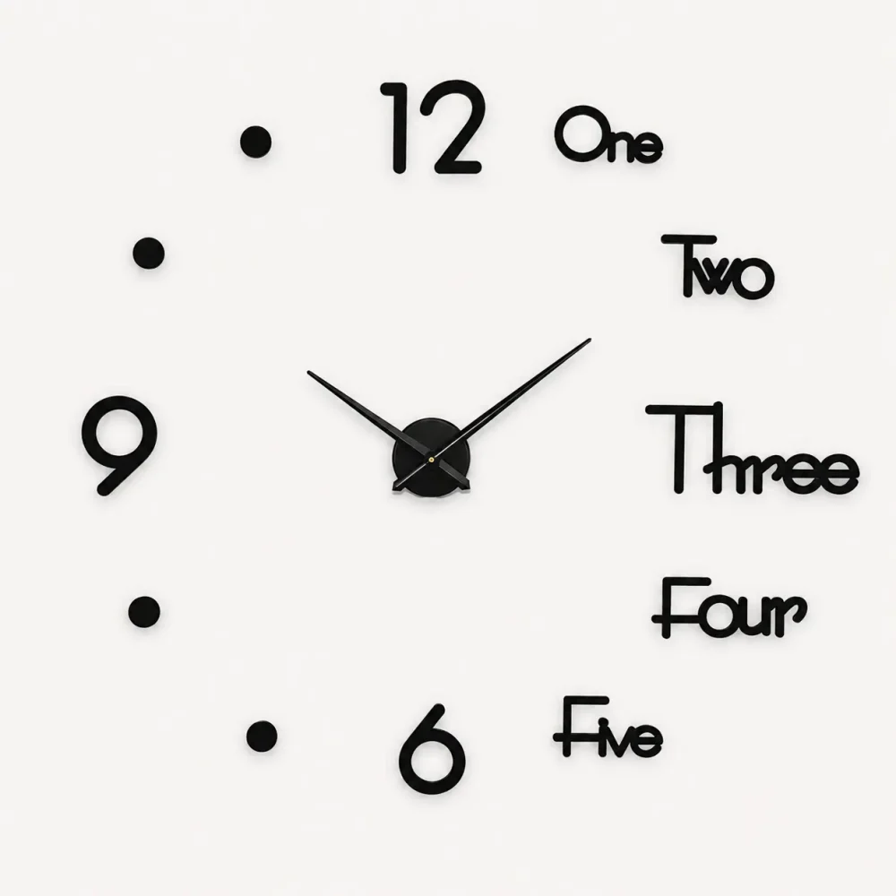 3D Alpha Numeric Acrylic Wall Clock - Black Glossy Acrylic, 21" x 21"