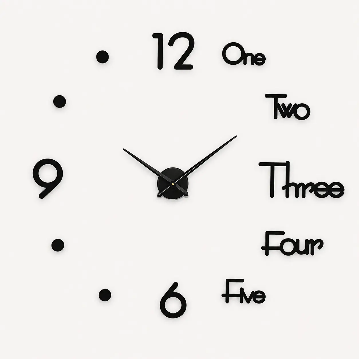 3D Alpha Numeric Acrylic Wall Clock - Black Glossy Acrylic, 21" x 21"