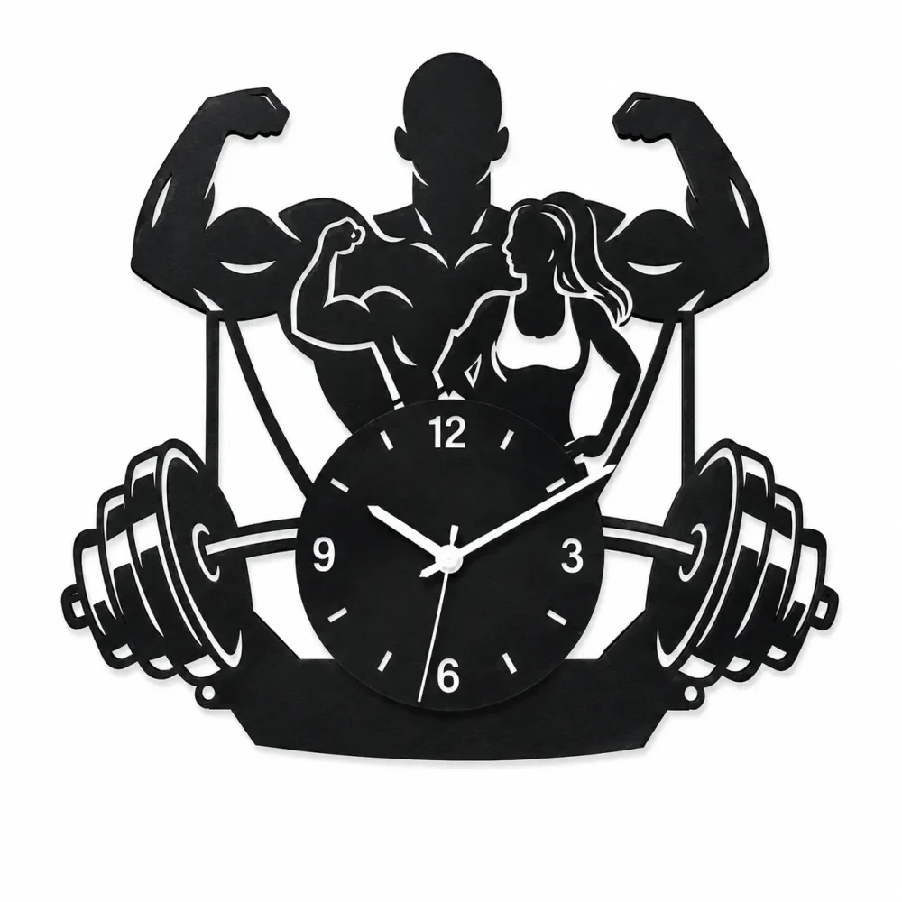 Gym Wall Clock, 12 Inch Bodybuilding Acrylic Clock, Weightlifting Fitness Room Decor