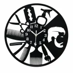 Beauty Salon Tools Round Wall Clock — Black Glossy Acrylic, 15" x 15"