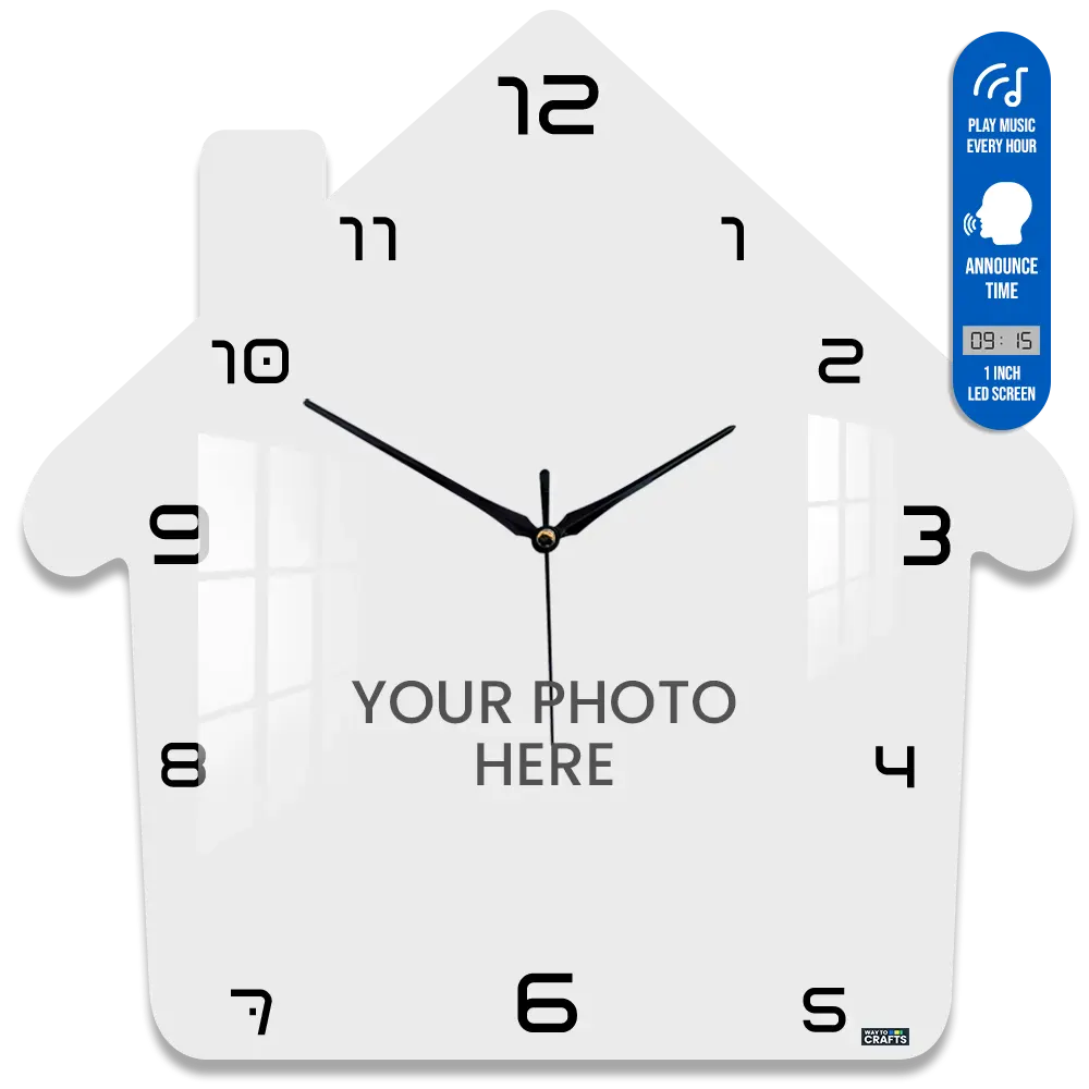 Voice Clock - Home Shape Photo Printed Acrylic Wall Clock
