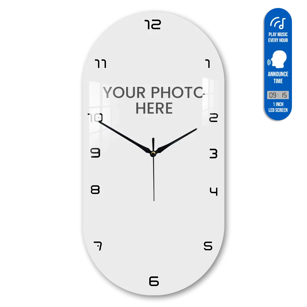 Voice Clock - Capsule Shape Photo Printed Acrylic Wall Clock