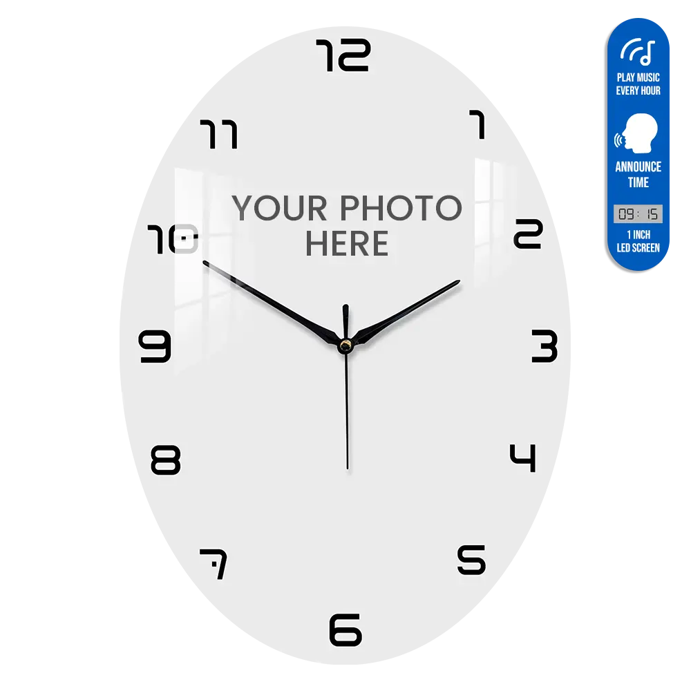 Voice Clock - Oval Shape Photo Printed Acrylic Wall Clock